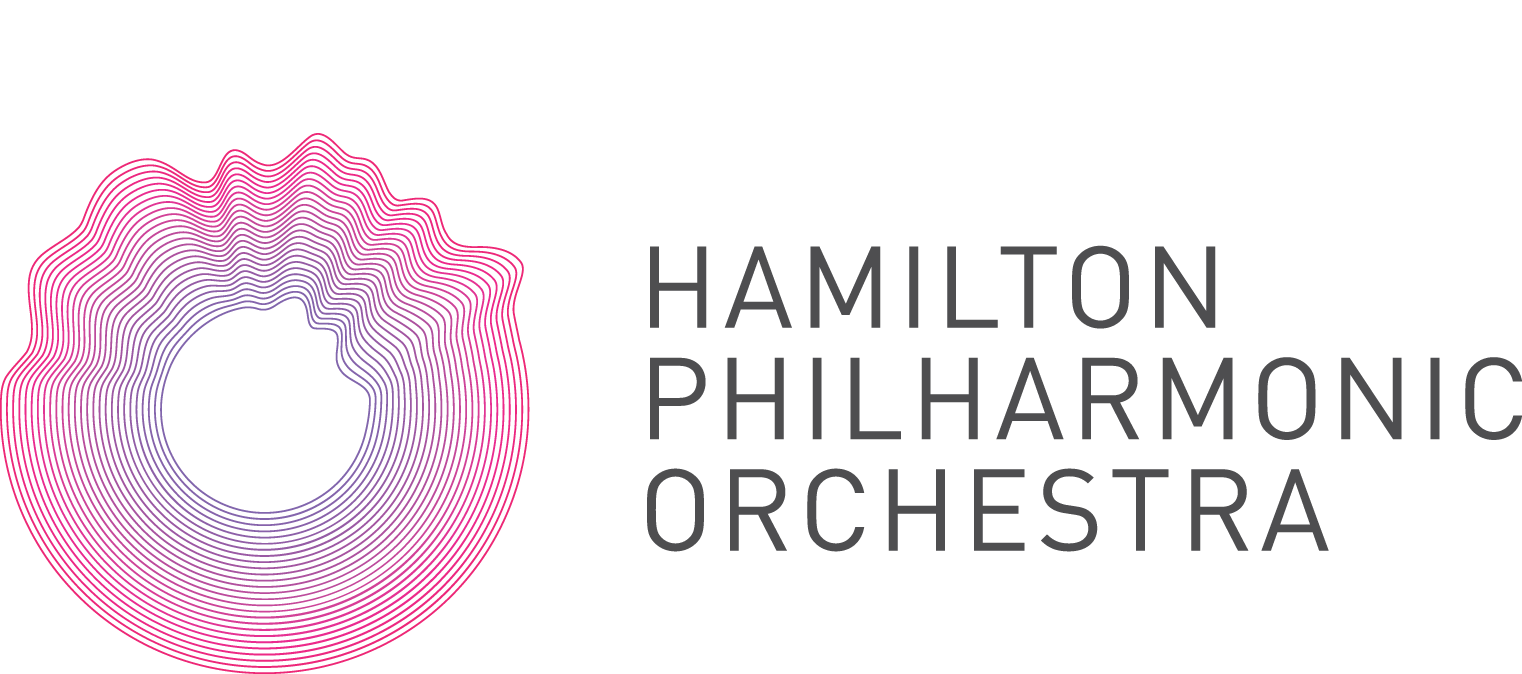 Logo of Hamilton Philharmonic Orchestra with a stylized purple soundwave graphic.