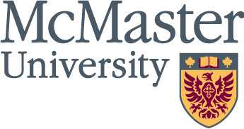 McMaster University logo with the school's name in text and a crest featuring an open book, two maple leaves, and a stylized bird.