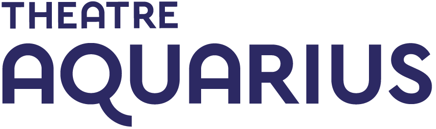 Logo for Theatre Aquarius, featuring the words Theatre Aquarius in bold, dark blue text on a light background.